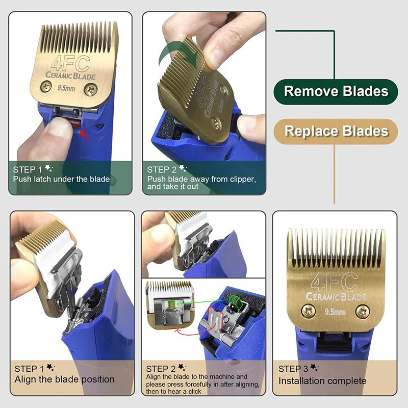 Replacement Detachable Pet Dog Clipper Ceramic Blades Set Compatible