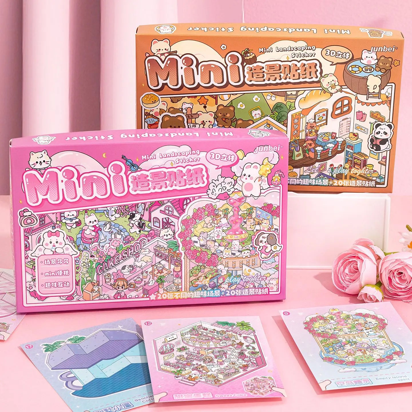 Creative cartoon 3D landscape sticker book PET mini cabin scene