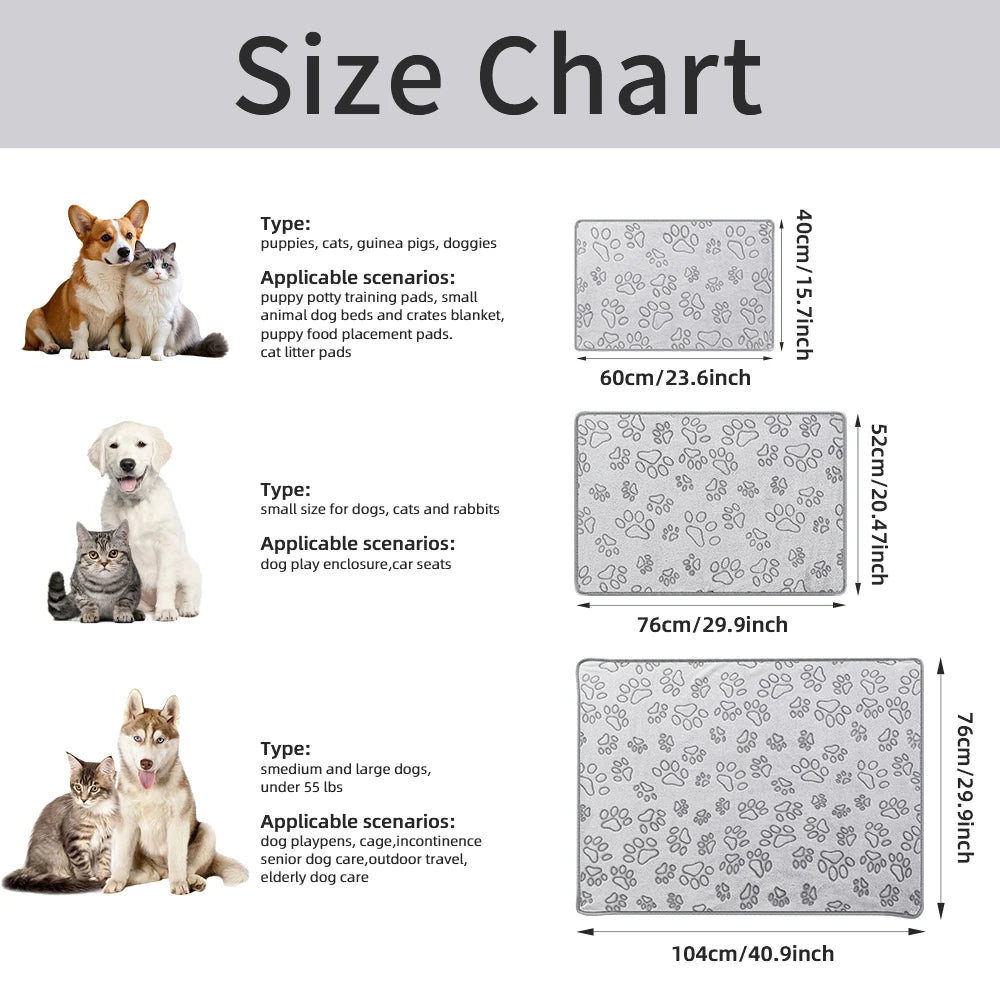 Cozy Plush Dog Paw Print Blanket - Soft Flannel Pet Bed Mat for Cats &