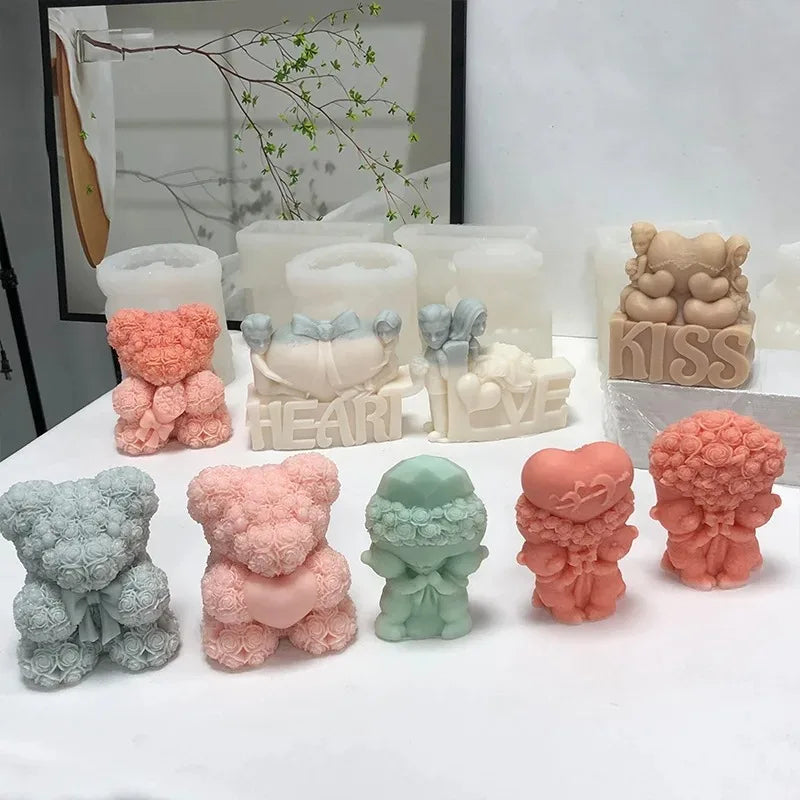 3D Bear Hug Love Silicone Candle Mold Diy Cute Bear Pet Candle Making