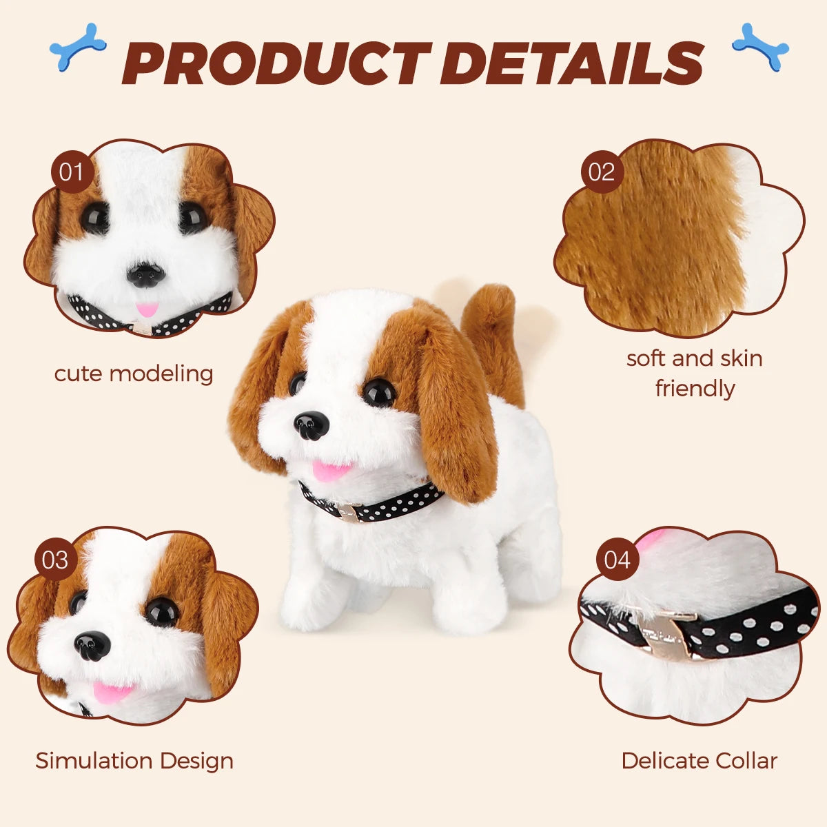 1Pc Electric Plush Simulation Dog Teddy Puppy Walking Sound Nodding