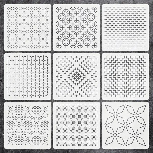 9/32Pcs Sashiko Embroidery Template DIY Geometric Patchwork Stencil