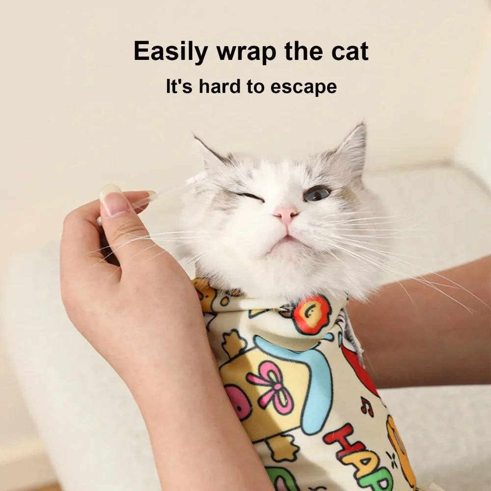 Cat Grooming Wrap Self-Adherent Cat Swaddle Burrito Wrap Anti-Bite