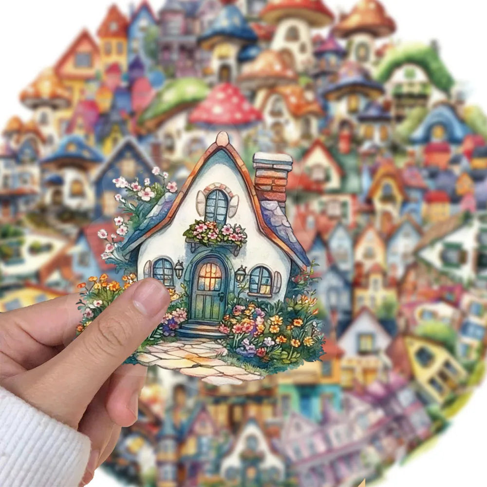 50PCS Creative Fairy Tale House Cartoon PET Transparent Material