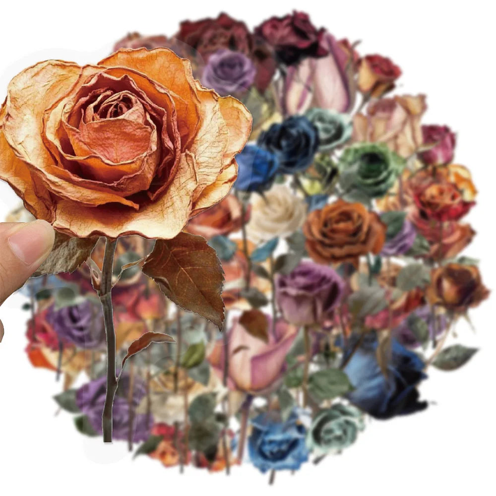50PCS Dried Rose Decorative Graffiti Stickers DIY Luggage Notebook