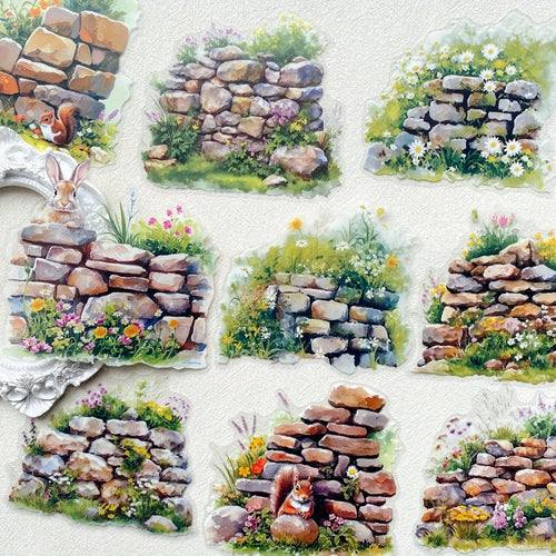 10pcs Plant Flowers Sticker PET Material Junk Journal Hand Account DIY