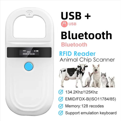 5YOA Handheld 134.2Khz Animal RFID Reader Pet Cat Dog Micro-Type Chip