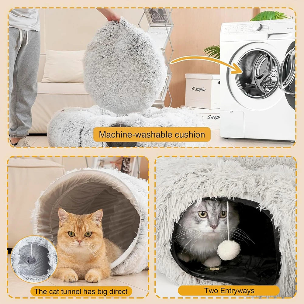 Winter New Arrival Plush Cat Tunnel Bed Foldable Two-in-One round