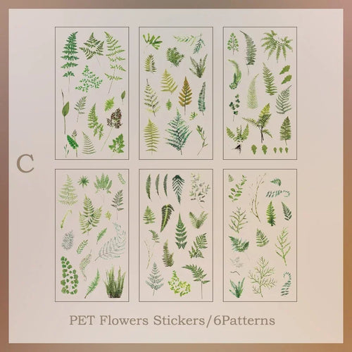 6pcs/pack Transparent  Flowers Plants PET Decorative Stickers Diary