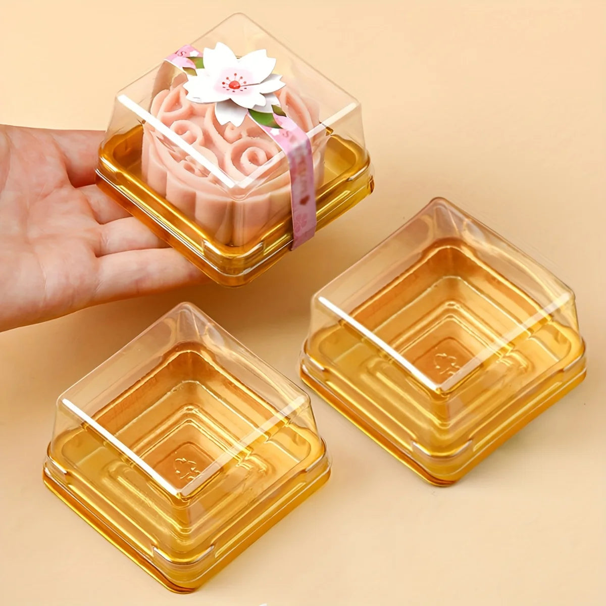 50pcs Clear Plastic Mini Cake Box Set  Baking and Kitchen Tools, ldeal