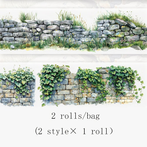 2 Roll PET Tape Green Field Flower Wall Series Sealing Stickers Album