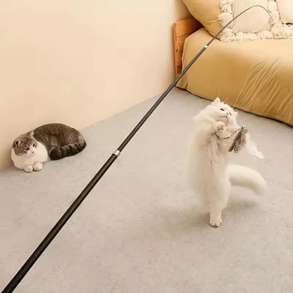 Interactive Long Extendable Pole Cat Toy with Artificial Feathers Pet