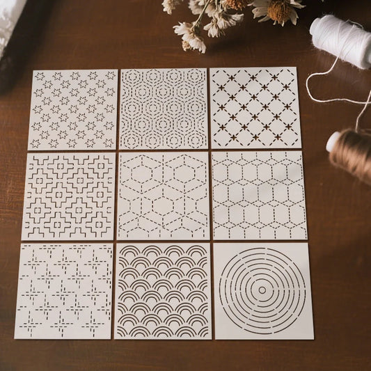 YOMDID 9pcs Sashiko Embroidery Templates Reusable PET Sewing Stencils