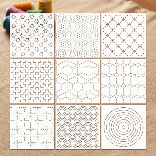 YOMDID 9pcs Sashiko Embroidery Templates Reusable PET Sewing Stencils