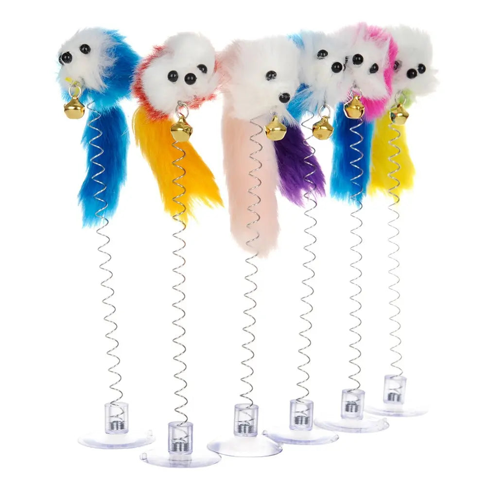 Cartoon Pet Cat Toy Stick Feather Rod Mouse Toy With Mini Bell Cat