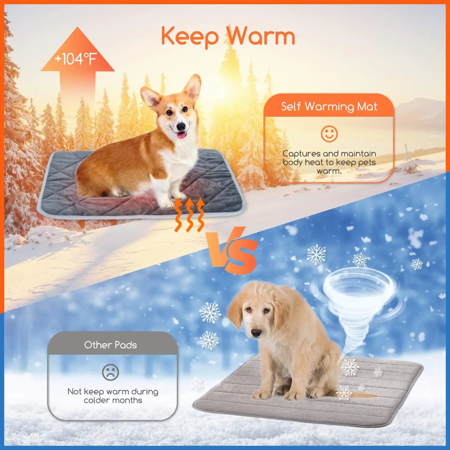 Self Heating Pet Pad, Extra Warm Thermal Dog Crate Pad Washable