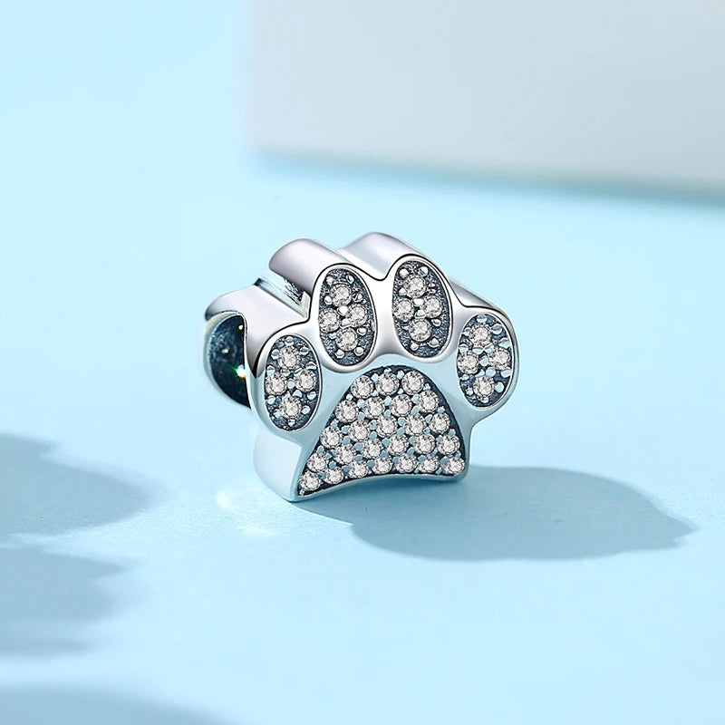 Original 925 Sterling Silver Charms Love Pets Dog Cat Paw Print