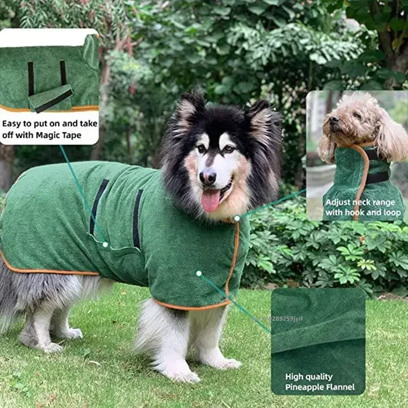 Dog Bathrobe Absorbent Pet Quick Drying Dog Bath Towel for Large Small