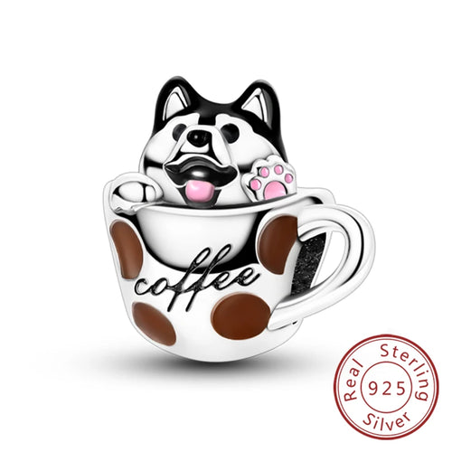 Charms 925 Sterling Silver Dog Cat Paw Print Love Pets Charms Beads