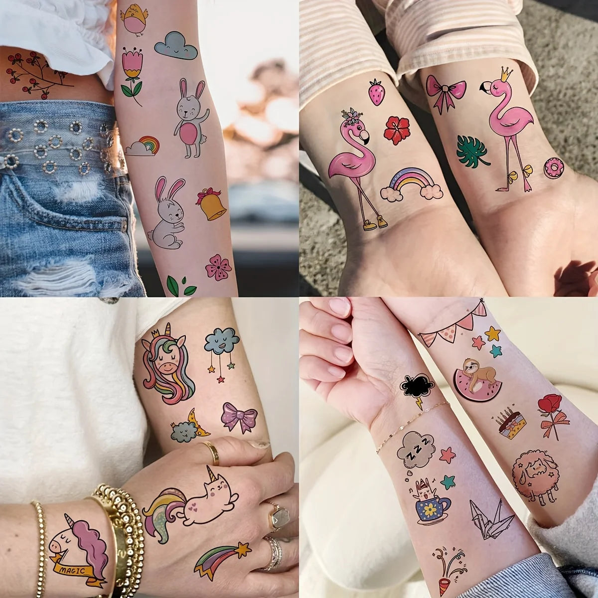 60 Sheets 1000+ Patterns Cute Cartoon Temporary Tattoos Animals Zoo