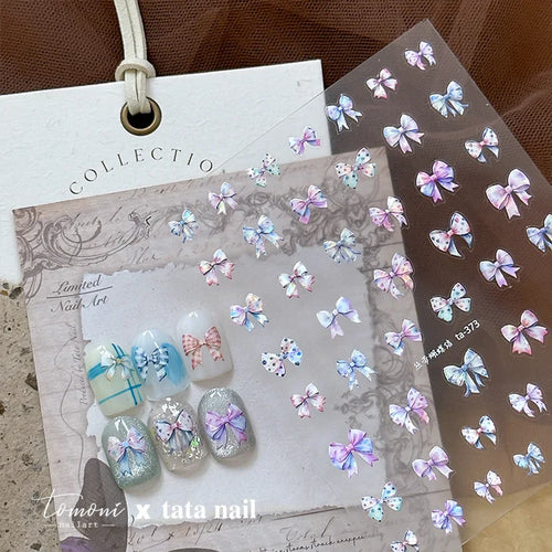 1pcs Sweet Pearl Lace Bow Nail Stickers Love Heart Pink White Black