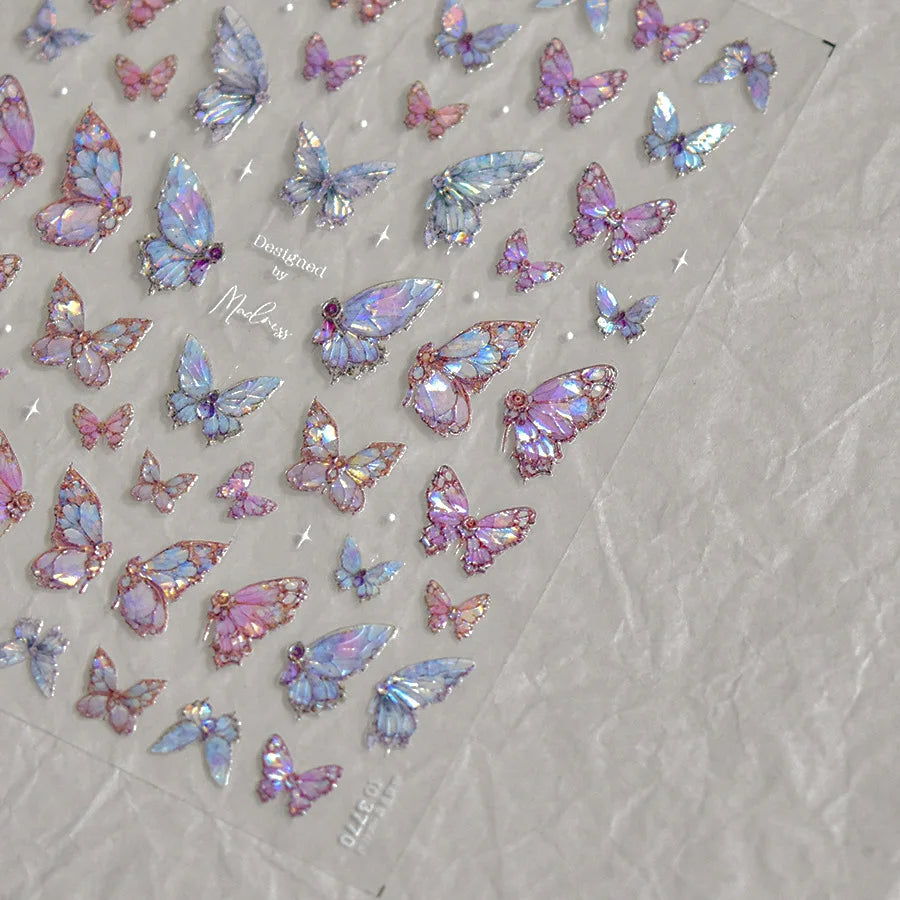 1Pcs 5D Embossed Aurora Butterfly Nail Art Stickers Self Adhesive