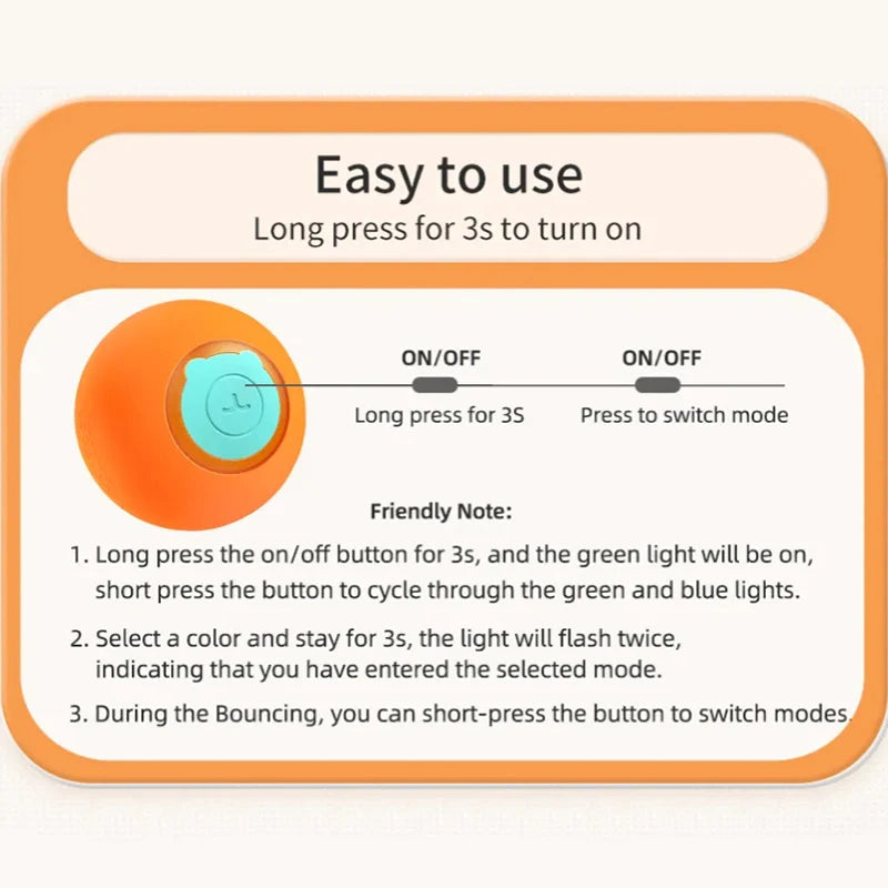 ROJECO Smart Pet Toys Cat Bouncing Ball Automatic Rolling Ball