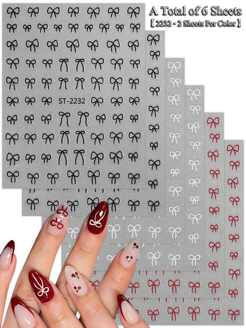 6/12/18/24/30 Sheets Bowknot Nail Stickers Cute Ribbon Design Self