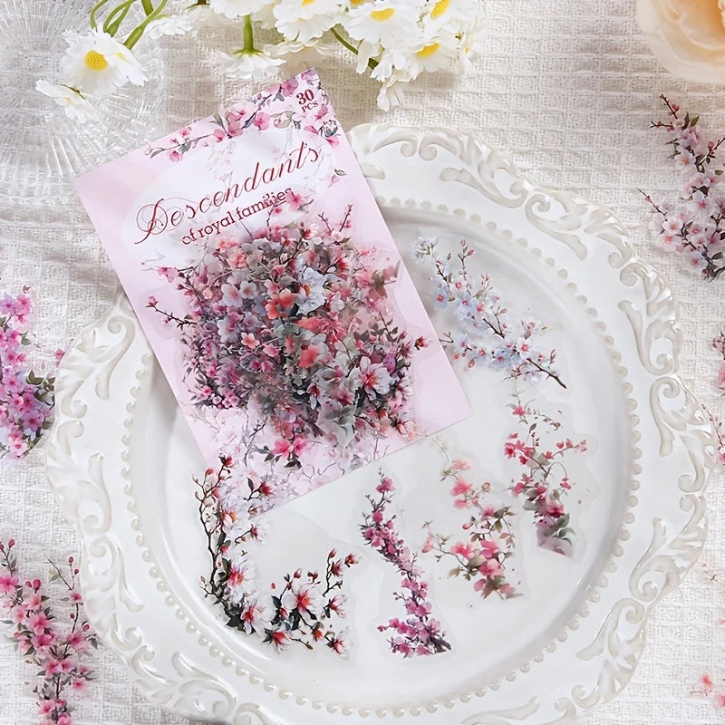 30 Pcs/Pack Vintage plant flowers PET waterproof sticker for DIY