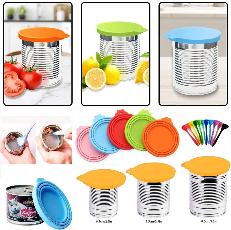 2pcs/set Reusable Pet Food Can Cover Silicone Dogs Cats Storage Tin
