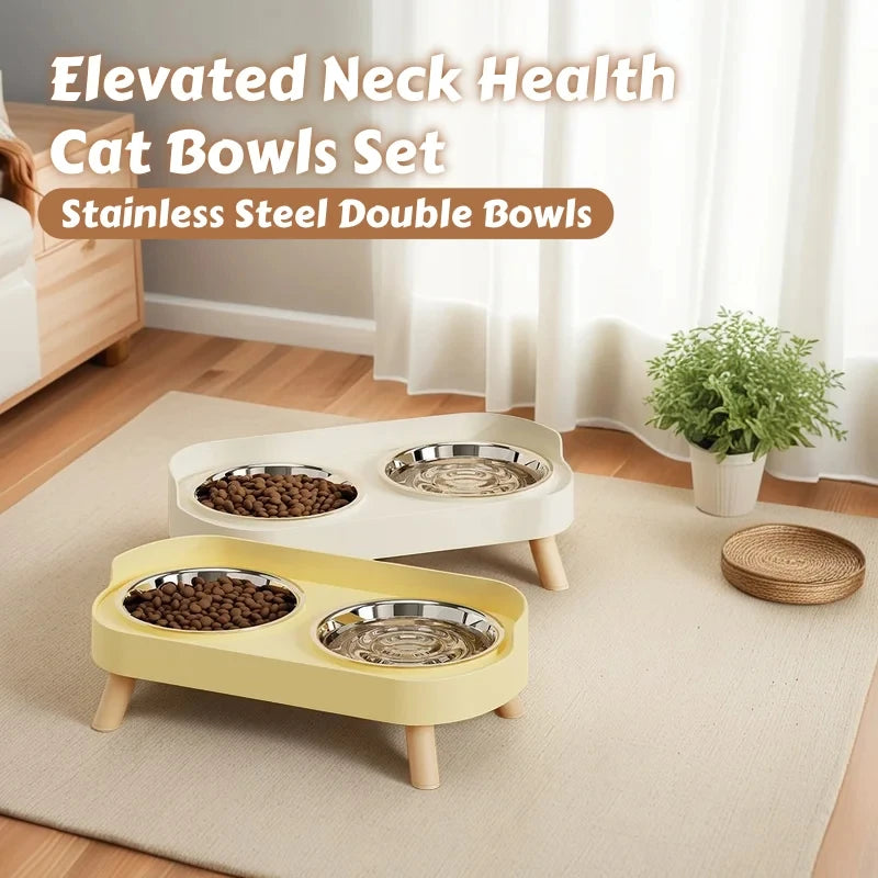 Dopamine Colorful Elevated Pet Feeder: Dual Stainless Steel Bowls with