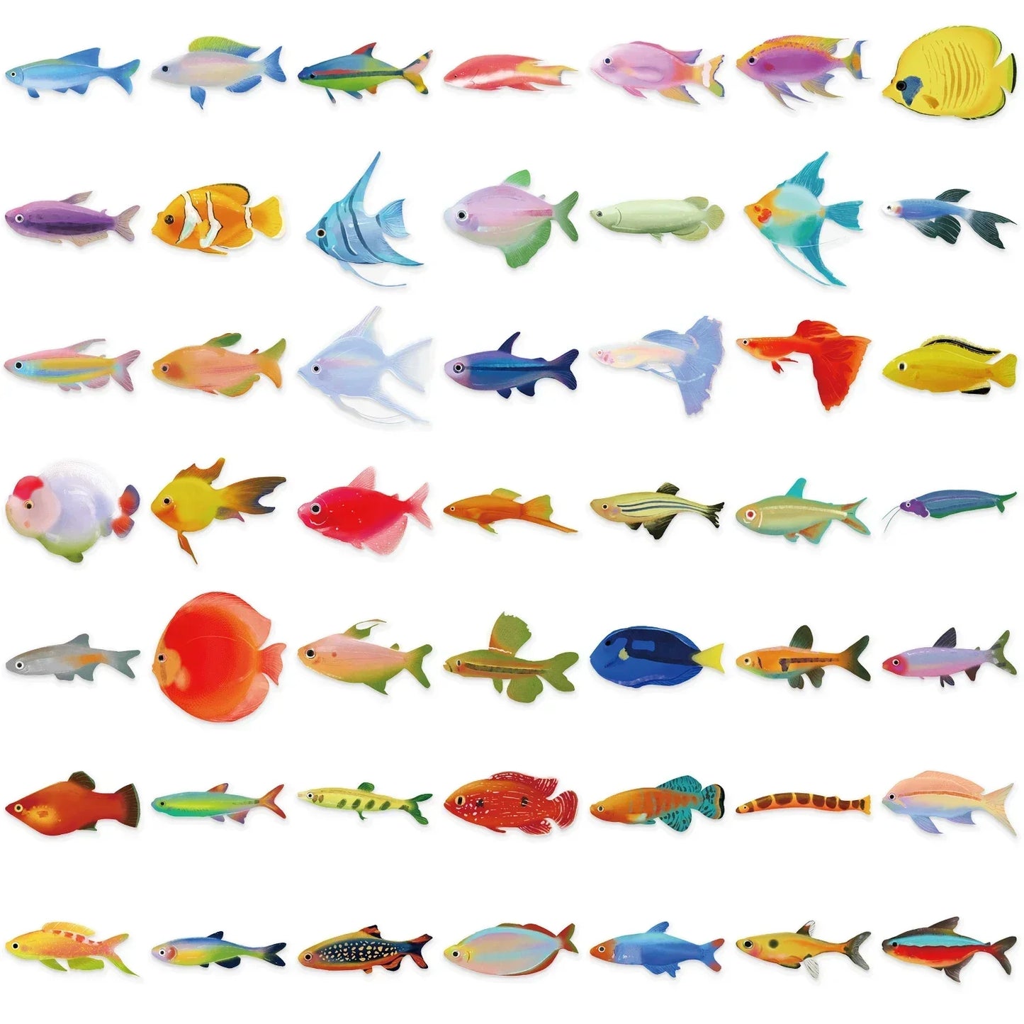50pcs Cartoon Marine Creatures Fish Stickers Fishing Box Suitcase