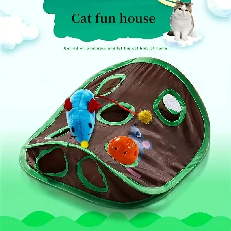 KEMORELA Cute Pet Cat Interactive Hide Seek Game 9 Holes Tunnel Mouse