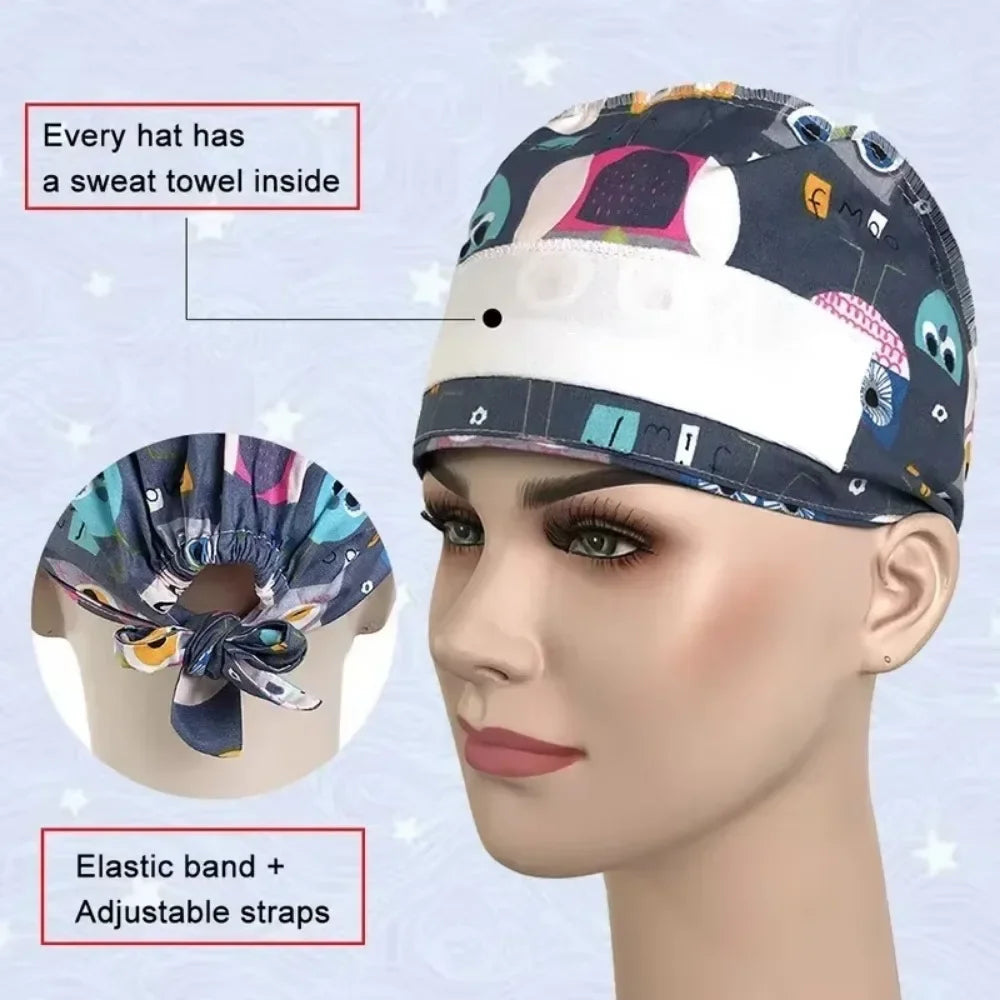 Cartoon Doctor Operating Room Pattern Printed Nursing Head Cap Lab