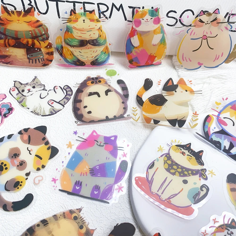50pcs Cartoon Cute Cats PET Stickers Decals For Phone Laptop Notebook