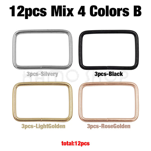10/12pcs Metal Adjustable Rectangle Square Ring Buckle Clasp Slider
