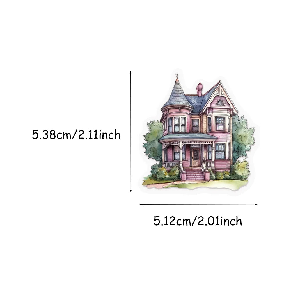 50PCS Fairy Tale House PET Material Stickers DIY Luggage Speaker Water
