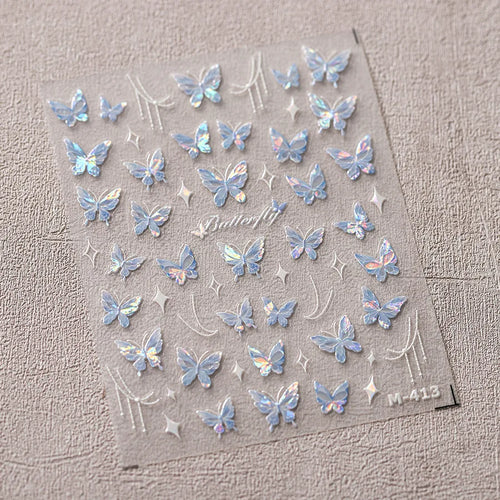 1Pcs 5D Embossed Aurora Butterfly Nail Art Stickers Self Adhesive