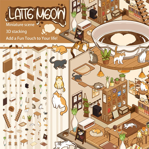 2PCS Creative Hot Shot Shrinking World Latte Meow Island Landscape
