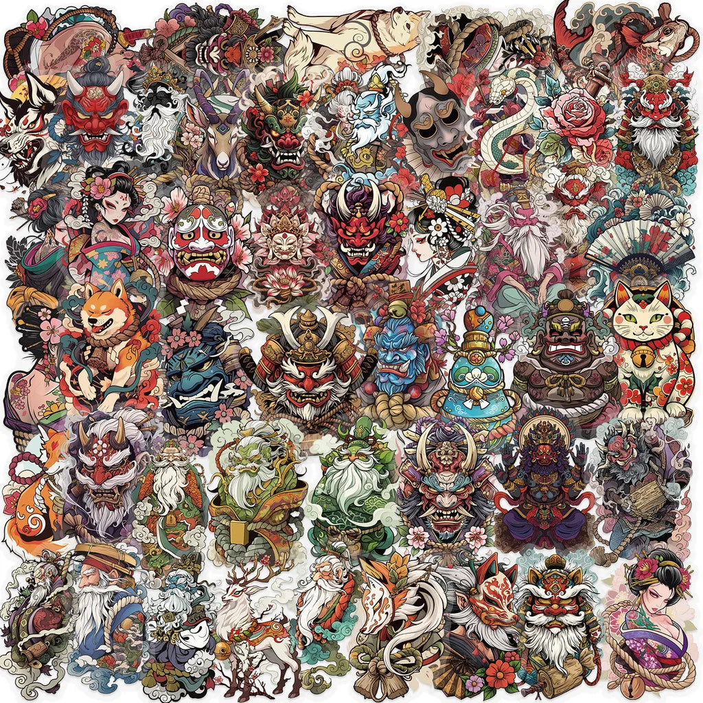50pcs Transparent Japanese Tattoo Art Stickers - Waterproof PET Decals