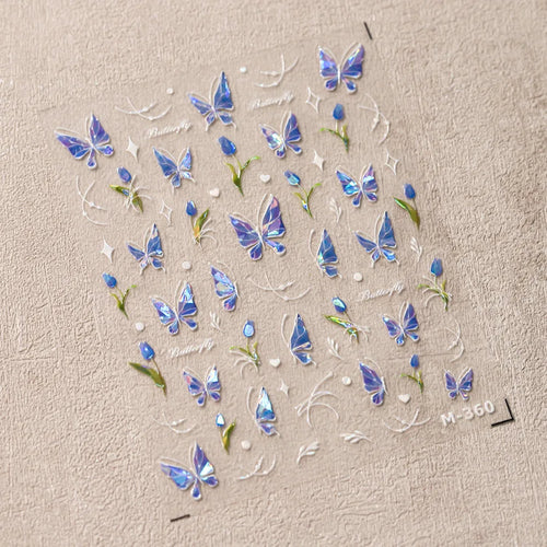 1Pcs 5D Embossed Aurora Butterfly Nail Art Stickers Self Adhesive