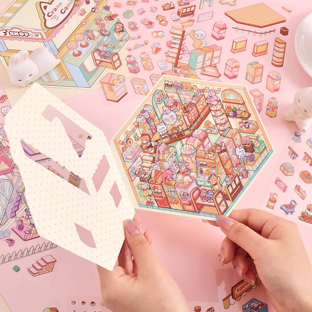 4 Pack/Set Microscopic 3D House Stickers Collection Waterproof PET
