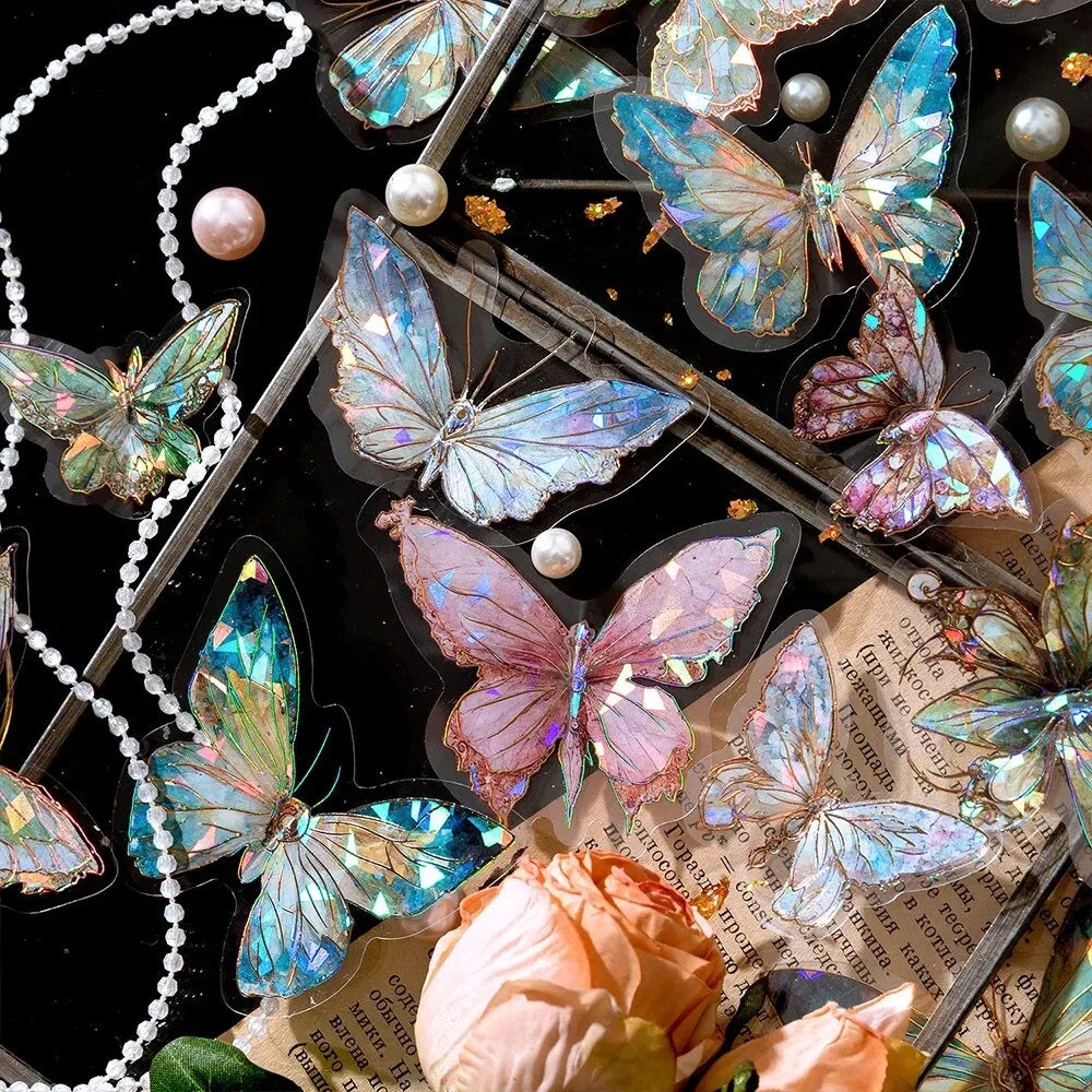 5Style 20pcs/pack INS Butterfly PET Sticker Pack Ice Crystal Laser