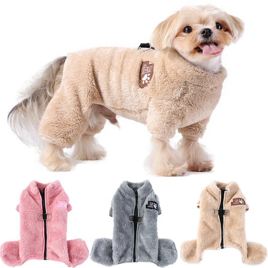 Soft Fleece Dog Clothes Winter Four Legs Covered  Plush Pet Coat
