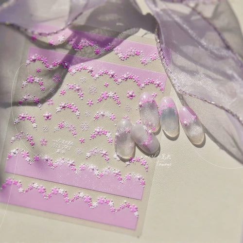 1pcs Sweet Pearl Lace Bow Nail Stickers Love Heart Pink White Black