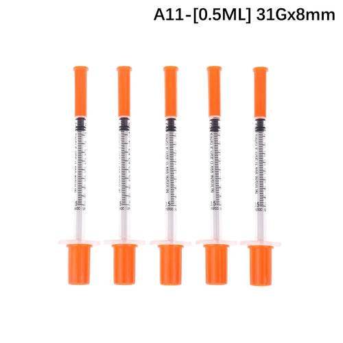 5Pcs 0.3/0.5/1ML Disposable Plastic Veterinary Syringe Orange Cap