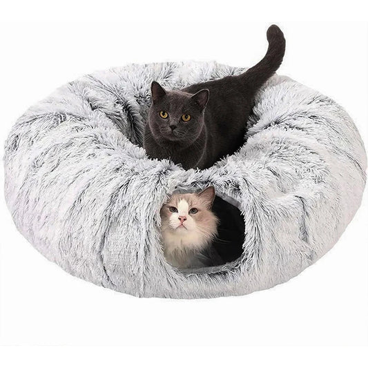 Winter New Arrival Plush Cat Tunnel Bed Foldable Two-in-One round