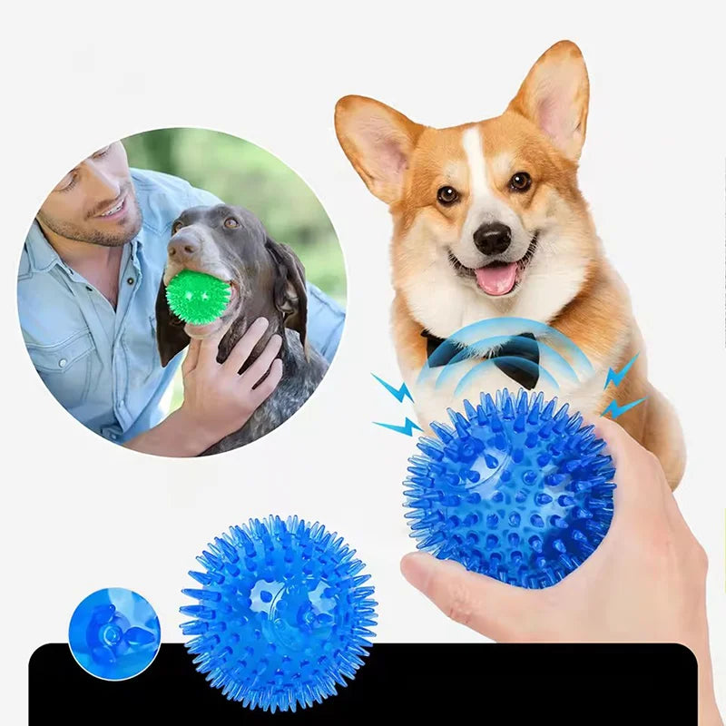 TPR Squeaky Spiked Dog Ball Chew Toy Durable Teeth Cleaning Molar Toy