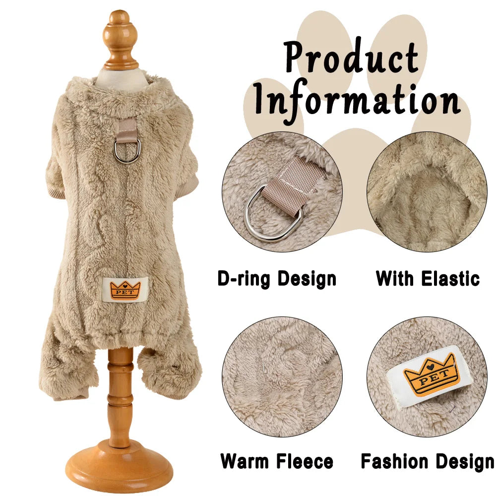 Pet Dog Clothes Cozy Soft Fleece Puppy Cat Jumpsuit For Small Medium