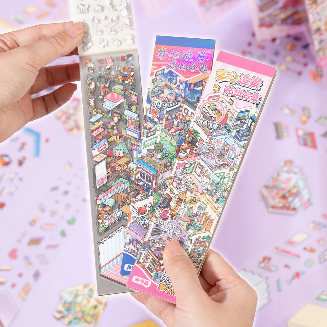12Pcs 12in1 3D Landscape Stickers Collection Book Album Cartoon Scene